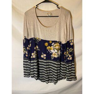 Truselfs‎ womens Size L large tunic top shirt blouse long sleeve floral stripes